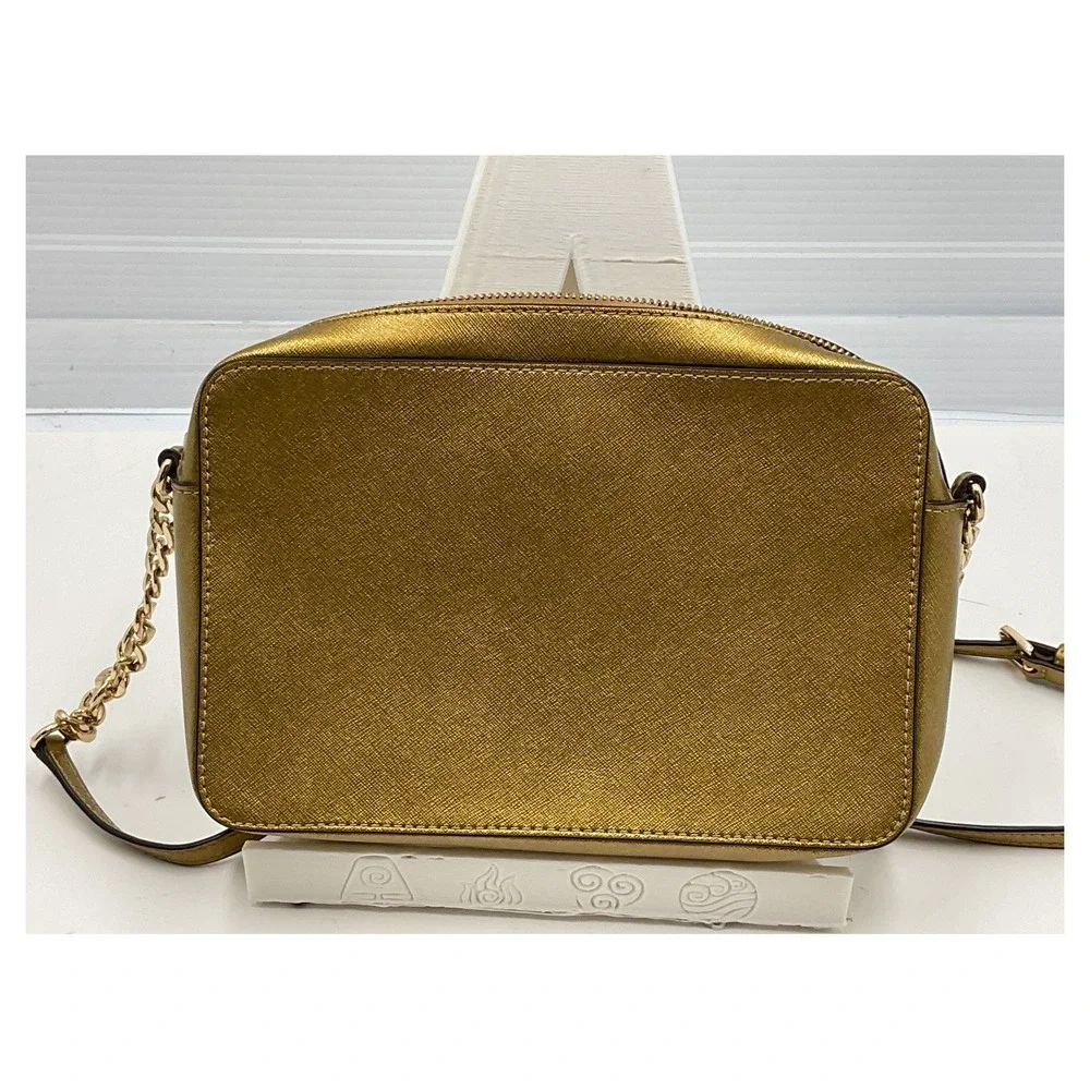 Michael Kors Jet Set Gold Saffiano Leather Crossbody Bag 35F9GTTC3M‎ Medium